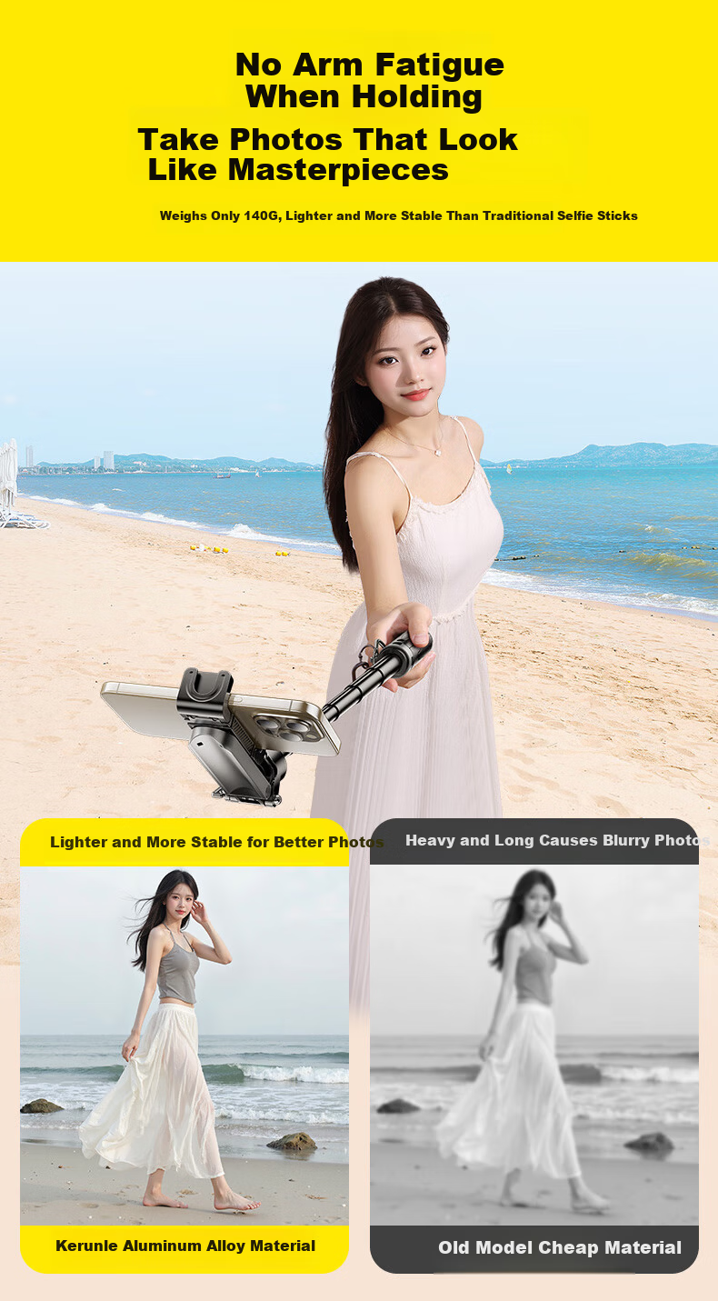 Kerunle Ultra Mini Selfie Stick Handheld 2024 New Telescopic Tripod Travel Selfie Tool 360-Degree Rotating Fully Automatic Multifunctional Portable Stand 10