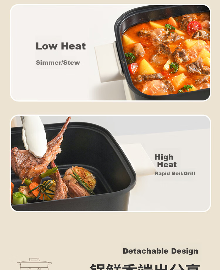 Liven Electric Hot Pot Electric Cooking Pot Hot Pot Dedicated Pot for 3-7 People Detachable Multi-Functional Cooking and BBQ Electric Heating Pot 7L Multi-Purpose Pot DHG-710 8