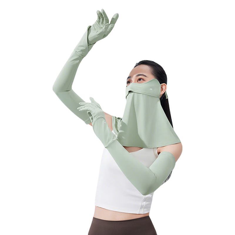 Beneunder UV Protection Face Mask, Arm Sleeves, and Gloves Cooling Breathable Sun Protection Set Light Green
