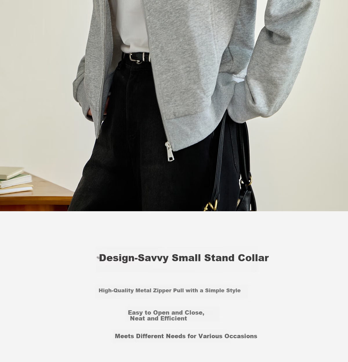 She Enjoy Casual Jacket Women Spring Autumn Versatile Raglan Sleeve Zip-up Stand Collar Sweatshirt T143U2004 6