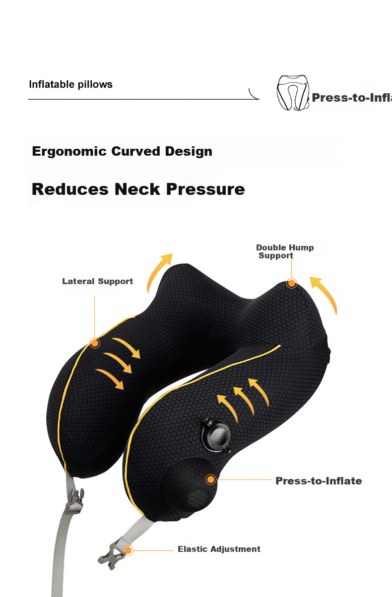 Tuban Inflatable U-Shaped Pillow Portable Press Long-Distance Travel Airplane Business Trip High-Speed Rail Inflatable Neck Pillow Cervical Protection U-Shaped Pillow Black 5