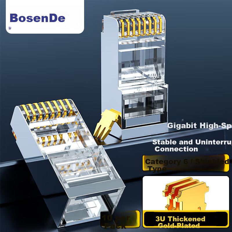 Bosende Cat6 RJ45 Crystal Connector Ethernet Network Cable Shielded Connector 10-Pack BSD-MP3610