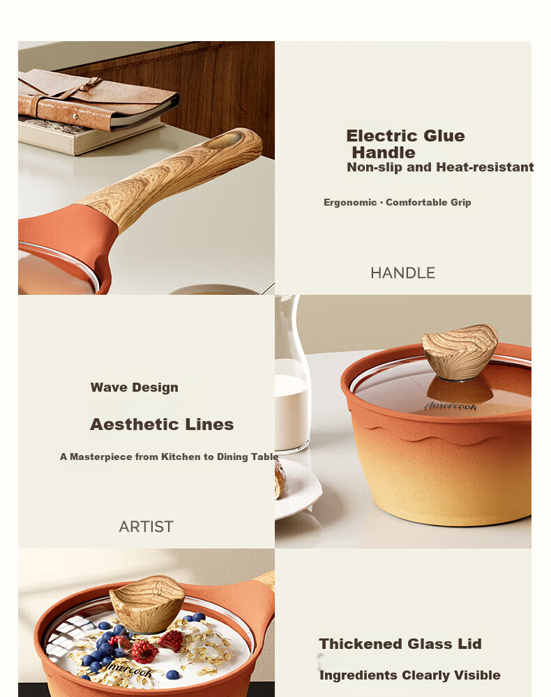 Amercook Clay Milk Pot Non-Stick Baby Food Pot Instant Noodle and Porridge Cooking Pot Amir Pot for Home Induction Cooker and Gas Stove 25