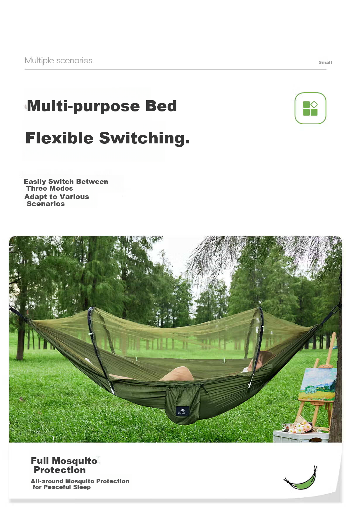 CAMEL Outdoor Mosquito-Proof Hammock for Adults, Thickened Anti-Tip Hanging Cradle Swing, Aerial Tent Camping Mosquito Net 7661 2