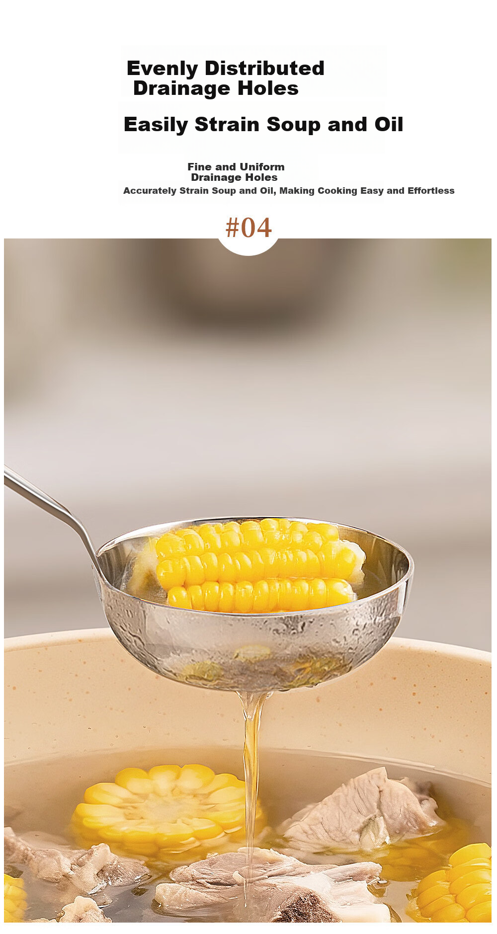 Guofeng 316 Stainless Steel Large Soup Ladle Kitchen Hot Pot Slotted Spoon High-End Non-Slip Set [Soup Ladle + Slotted Spoon] 5