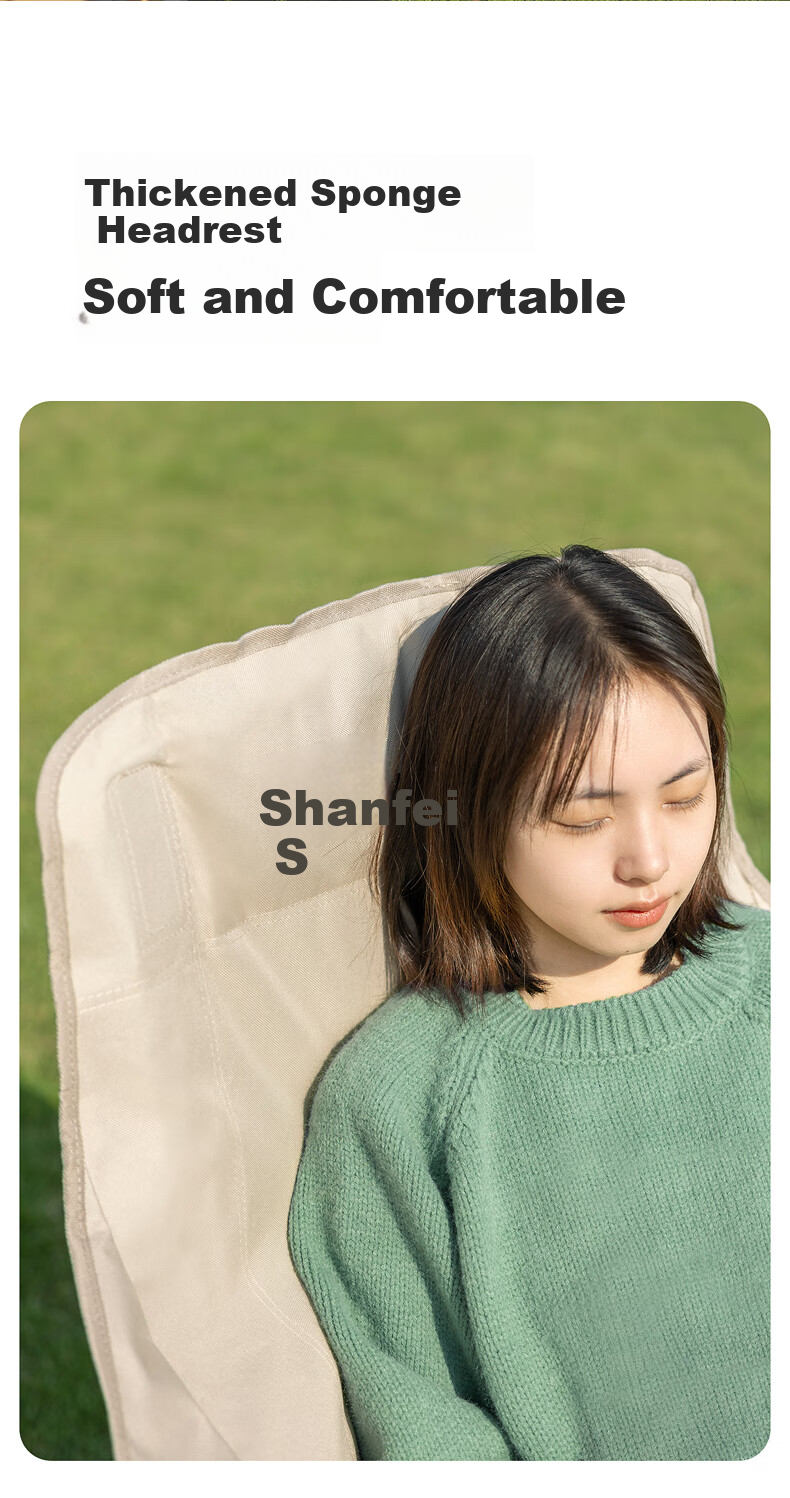 Shanfei Nest Moon Chair Outdoor Folding Chair with Widened Armrests Portable Recliner Picnic Stool Nap Fishing Chair Khaki 5