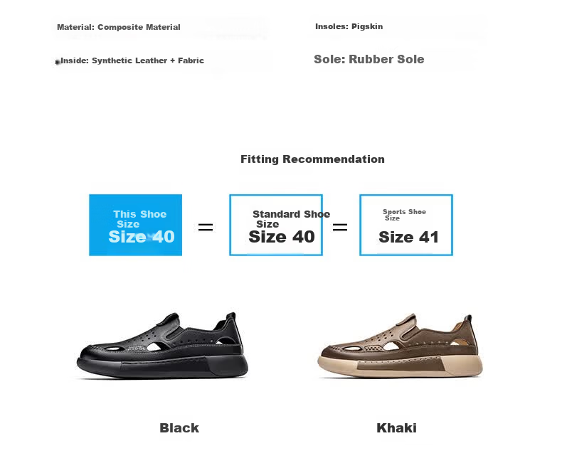 LAORENTOU Men's Summer Closed-Toe Outdoor Casual Beach Sandals Non-Slip Hollow Leather Sandals LL193 Khaki Size 38 2