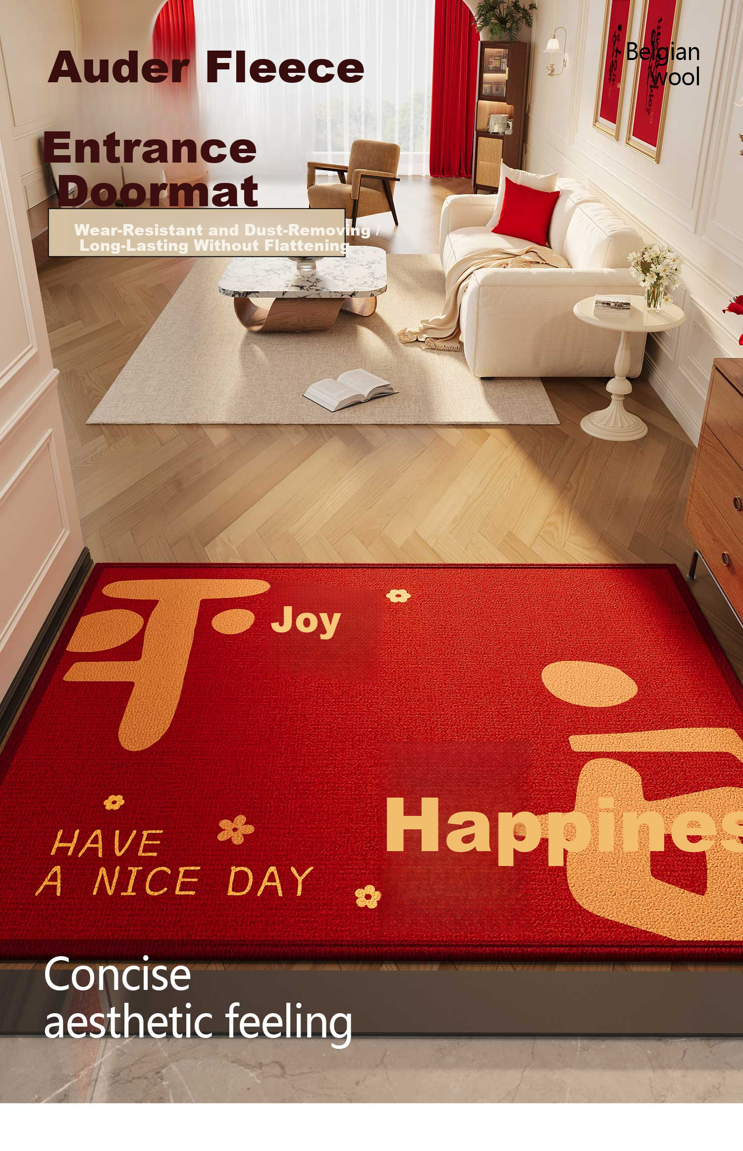 Qiqi Home New Year Entrance Door Mat Non-Slip Festive Red Hallway Carpet 90x140cm 2