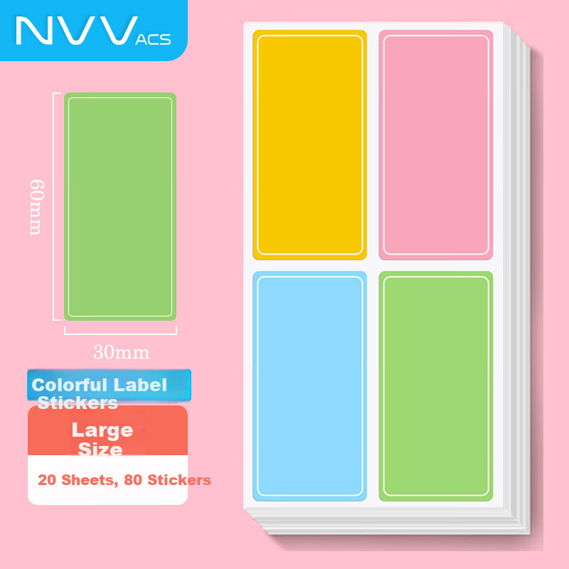 NVV Large Label Stickers 80pcs 60x30mm Adhesive Handwritten Self-Adhesive Colorful Name Price Tags Office Stationery Sticky Notes BL-06