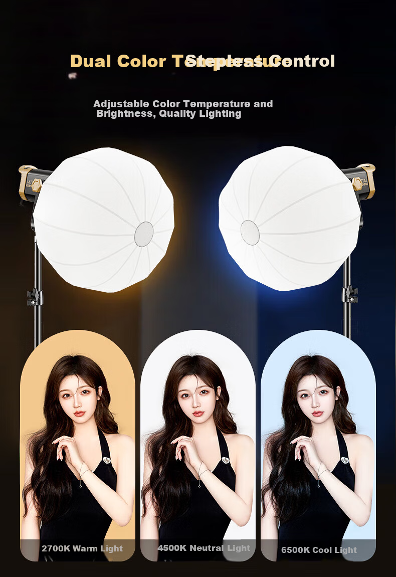 JIMANTU 300W Live Streaming Fill Light Professional COB Photography Lamp Indoor Studio Shooting Live Room Spherical Deep Parabolic Softbox Video Shooting Sunlight Kit 7