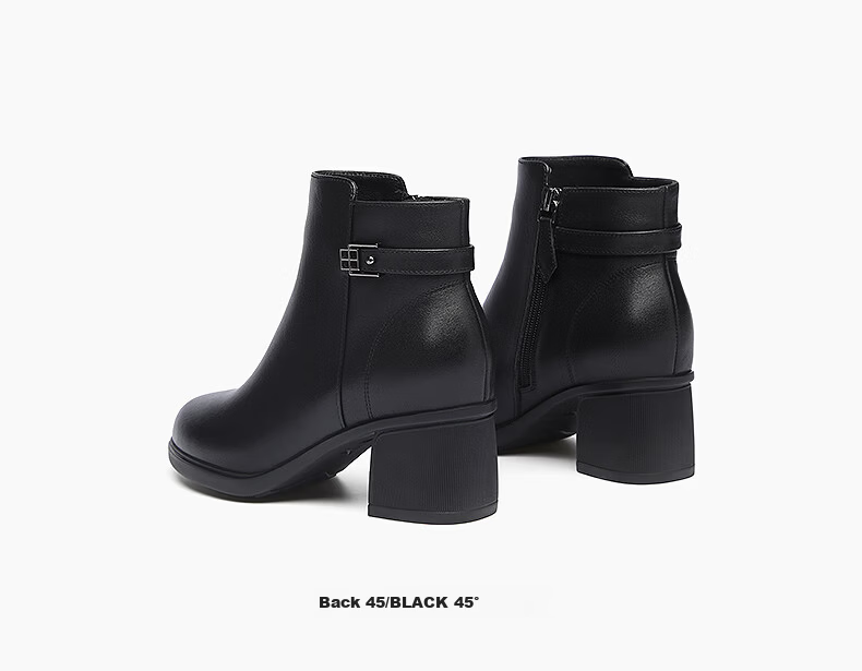 Red Dragonfly Women's Soft Leather Mid-Heel Fleece-Lined Boots, Mid-Aged Thick Heel Leather Boots WFC440981 Black Size 36 9