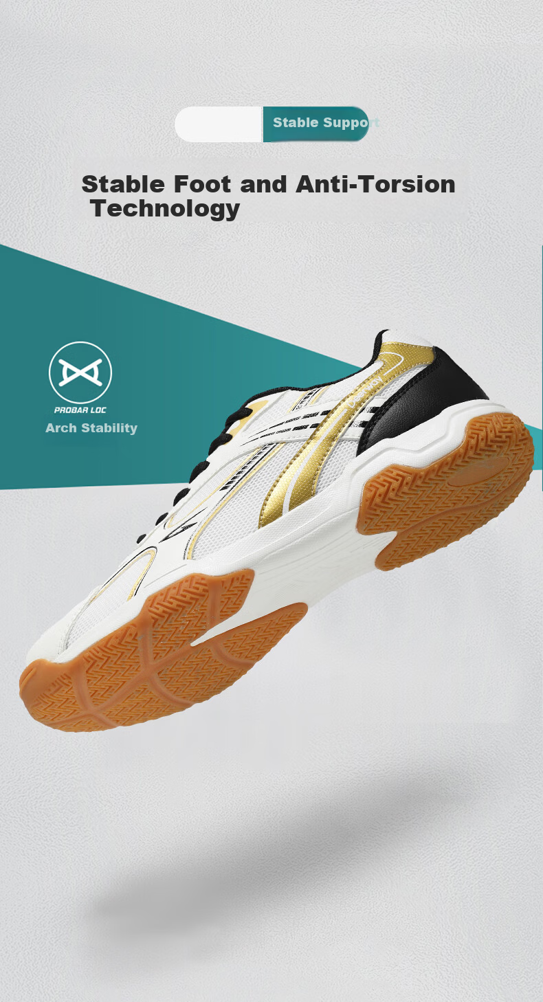 DEERWAY Badminton Shoes for Men And Women, Shock-Absorbing Comfortable Wear-Resistant Stable Support Competition Training Sports Shoes White Black Gold Size 35 6
