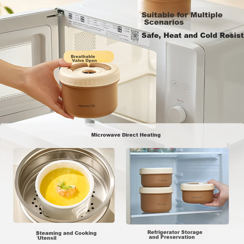 Joyoung Ceramic Lunch Box with Microwaveable Inner Container Portable Bento Box 1L for Office Workers and Students
