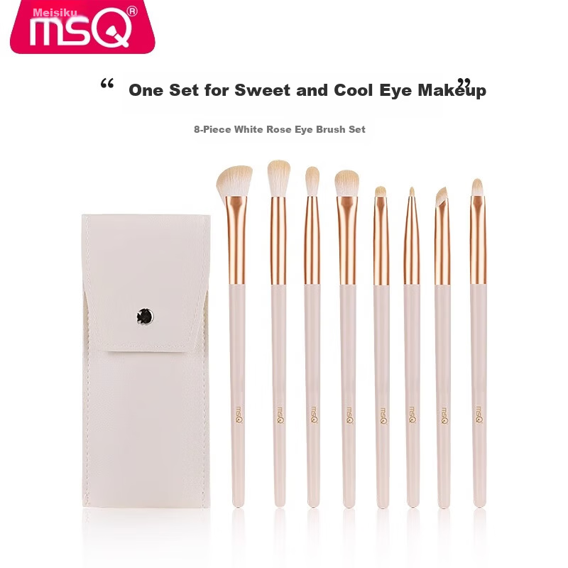 MSQ 8-Piece White Rose Eyeshadow Brush Set Soft Hair Eye Blending Makeup Nose Contour Detail Brushes