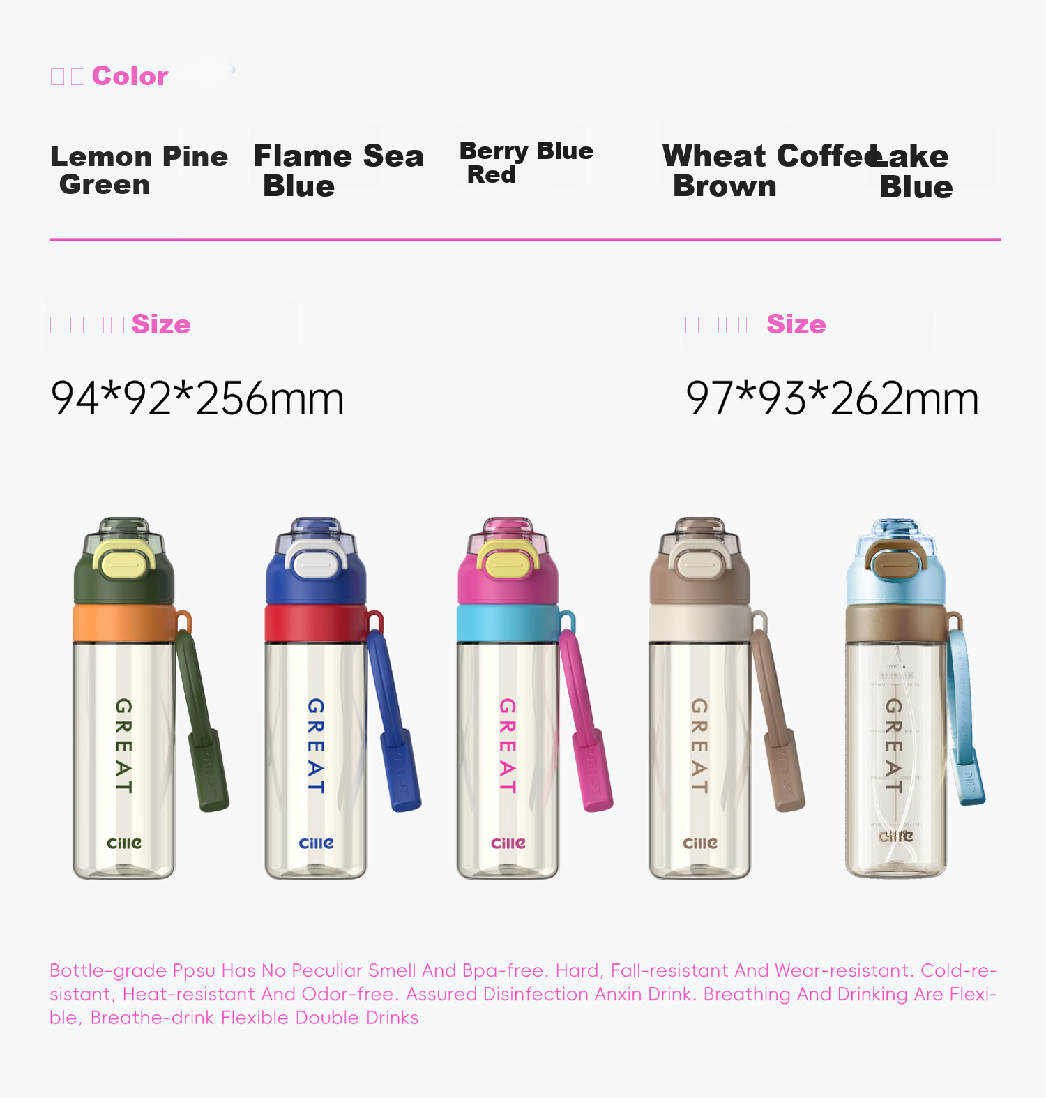 Cille Cooling Mist Hydration Bottle Summer Running Fitness Sports Water Bottle Outdoor Cycling Large Capacity Portable Hiking 31