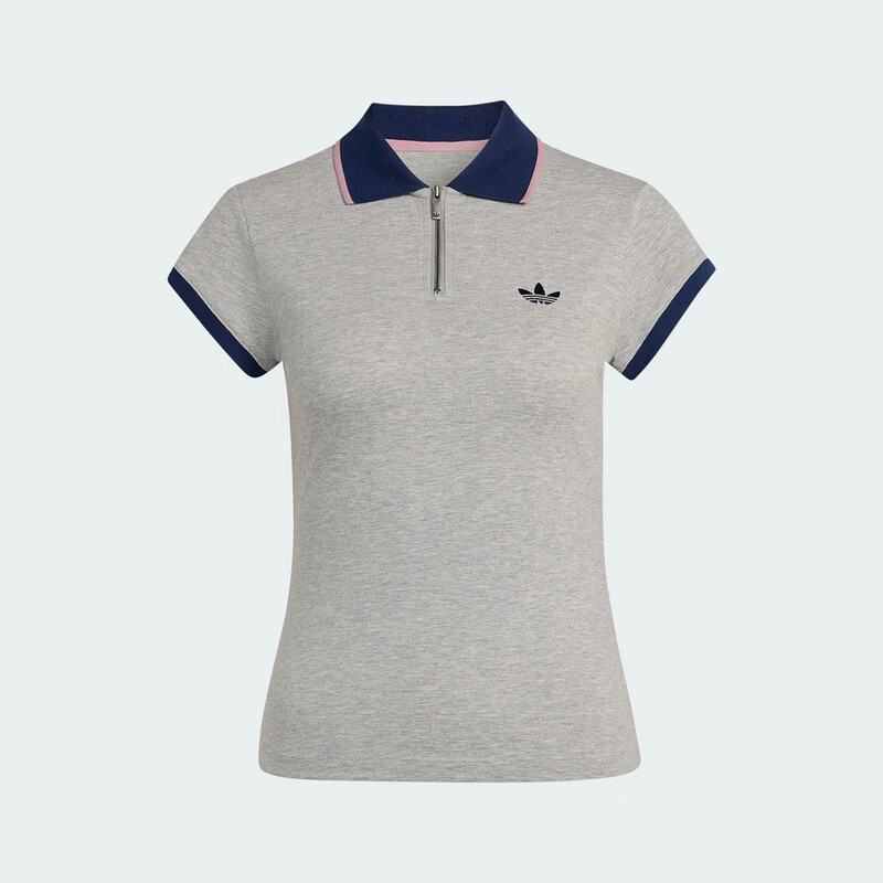 Adidas Originals Women's RIB POLO TEE Short Sleeve Polo KS7358 Light Grey S 5