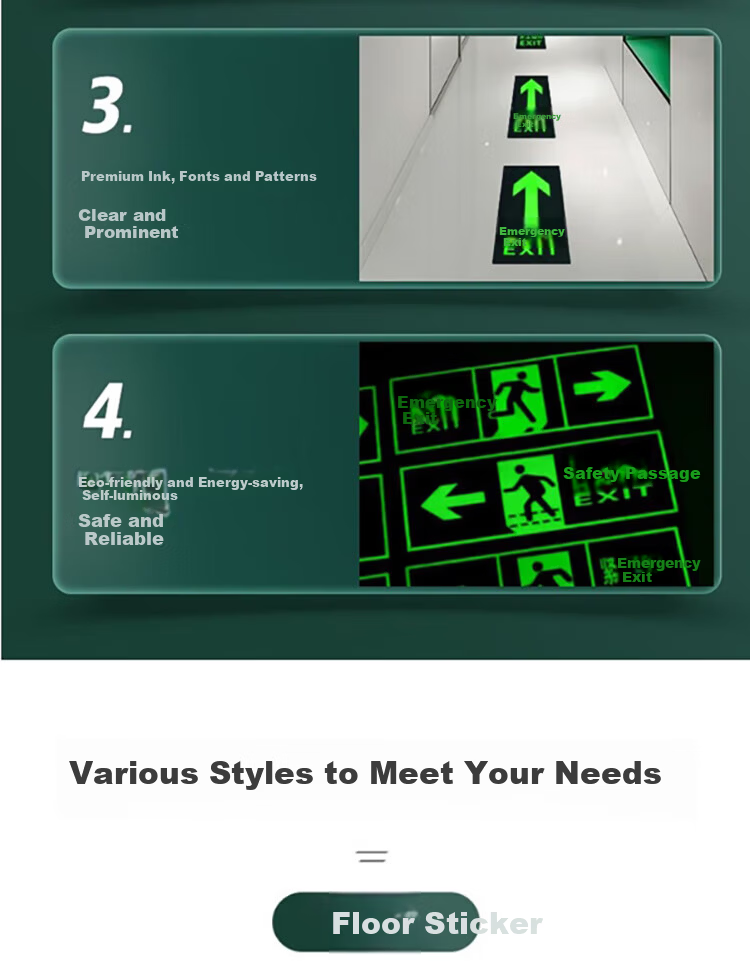 Yijuzhangning Safety Exit Sign, Rightward And Downward Staircase, Luminous Wall Sticker, 5 Pieces Per Pack, 36*14cm 8