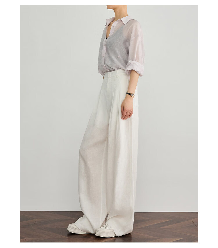 FAESSLIN Kochi Old Money Style Gray Linen Summer Thin Tencel High-Quality Draped Casual Wide-Leg Pants for Women 29