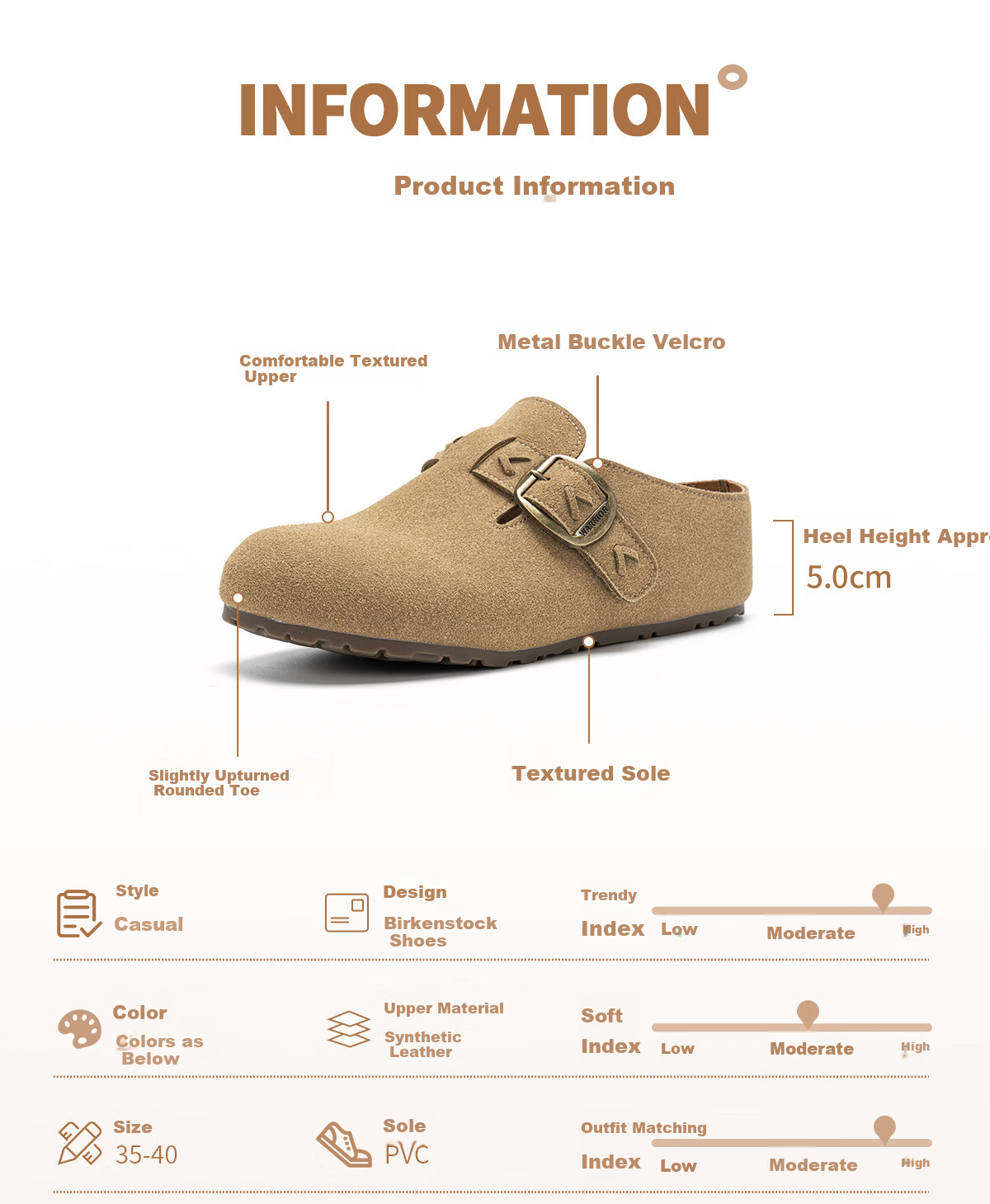 Warrior Thick Sole Birkenstock Women's New Autumn Winter Popular Height Increasing Slip-On Closed Toe Half Slippers Camel Color Size 38 6