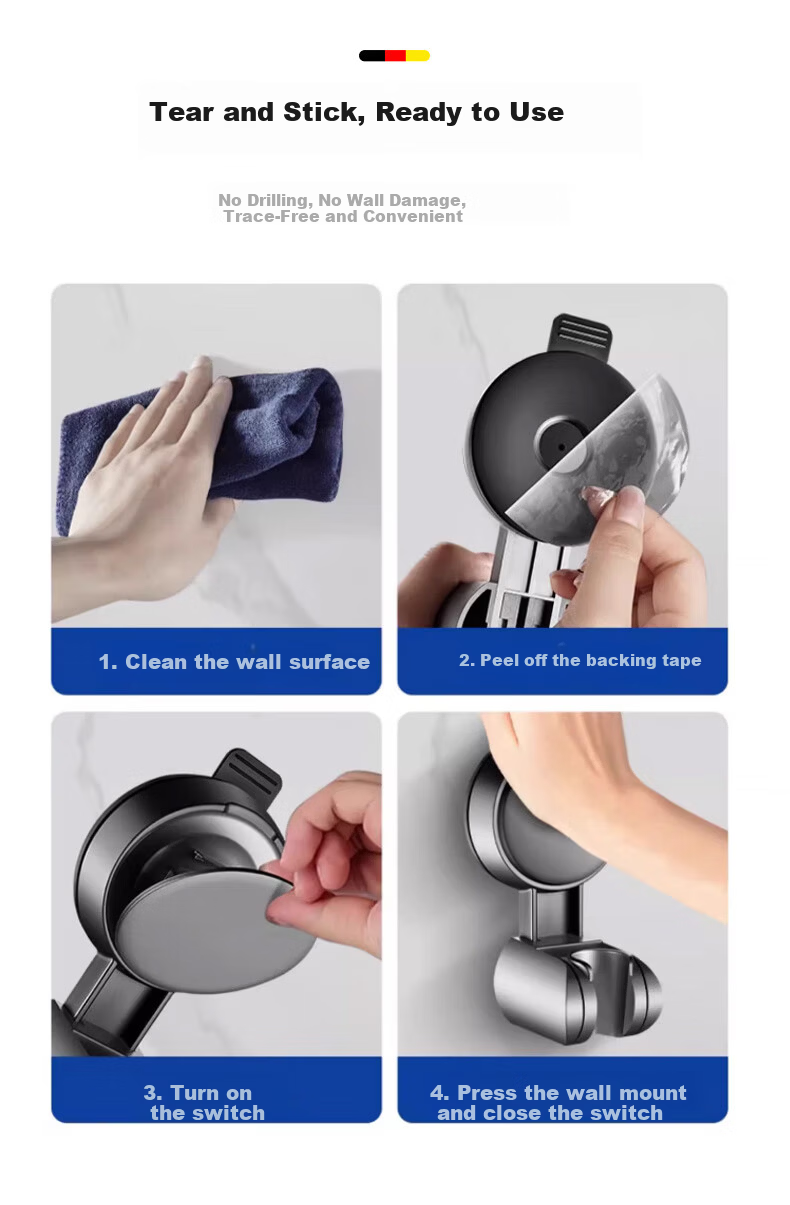 HOMK German No-Drill Suction Cup Shower Holder Adjustable Universal Bathroom Shower Base 3