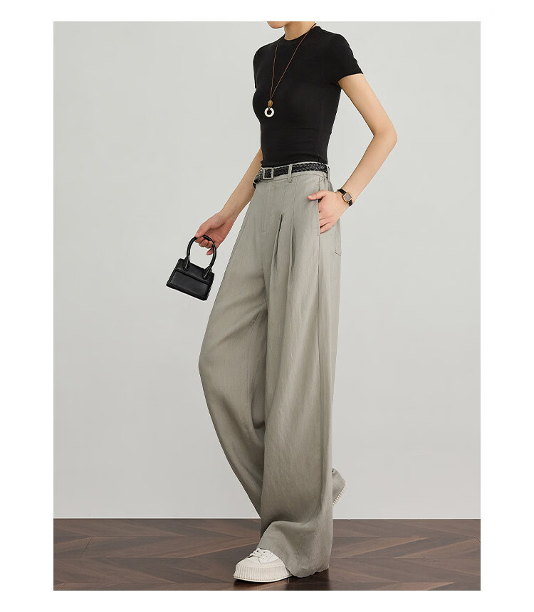 FAESSLIN Kochi Old Money Style Gray Linen Summer Thin Tencel High-Quality Draped Casual Wide-Leg Pants for Women 19