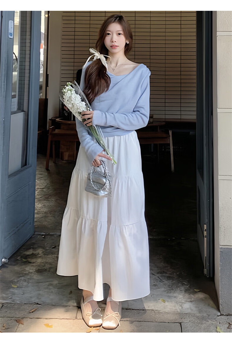 Langsha Women's Summer 2026 New High-Waist Slimming A-Line Pleated Long Skirt Elegant Sweet Puffy Cake Skirt 13