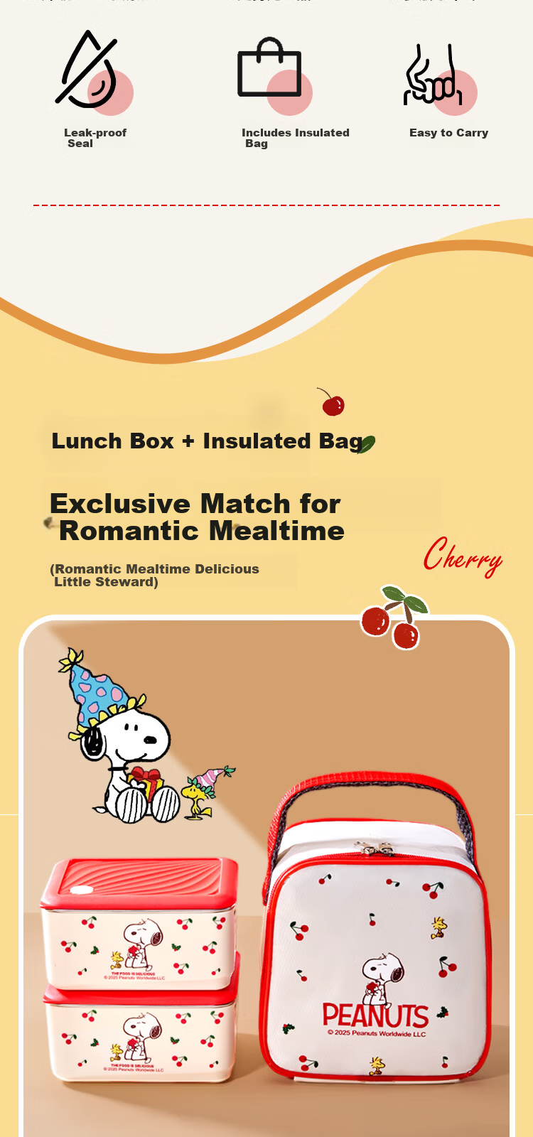 SNOOPY Insulated Lunch Box Bag Set of 4 Portable Thermal Cooler Bento Bags for Students and Office Workers 3