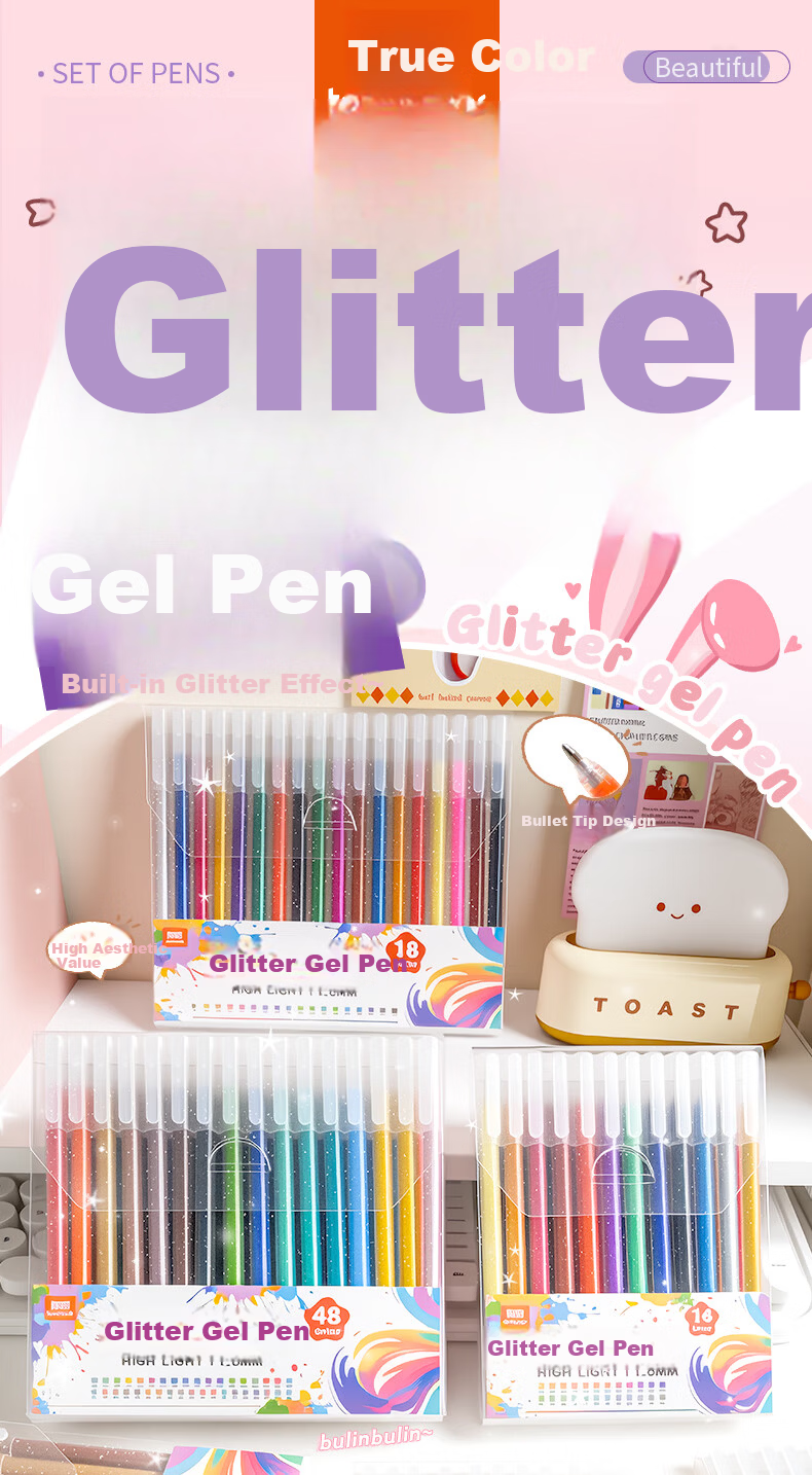 TRUECOLOR 8-Color Glitter Gel Pen Set Non-Toxic Fluorescent Marker Pens for Kids Primary School Students Pearl Watercolor Highlighting Pens 068 1