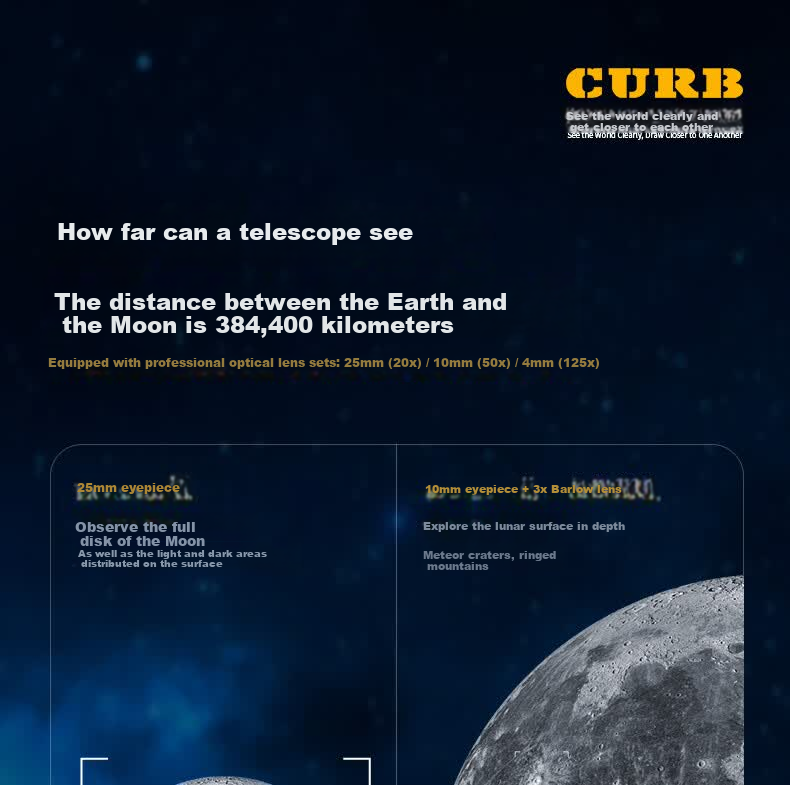 CURB Professional High-Power HD Astronomy Telescope for Stargazing, Space, Kids Beginner Home Use, Jupiter Cloud 1000000 14
