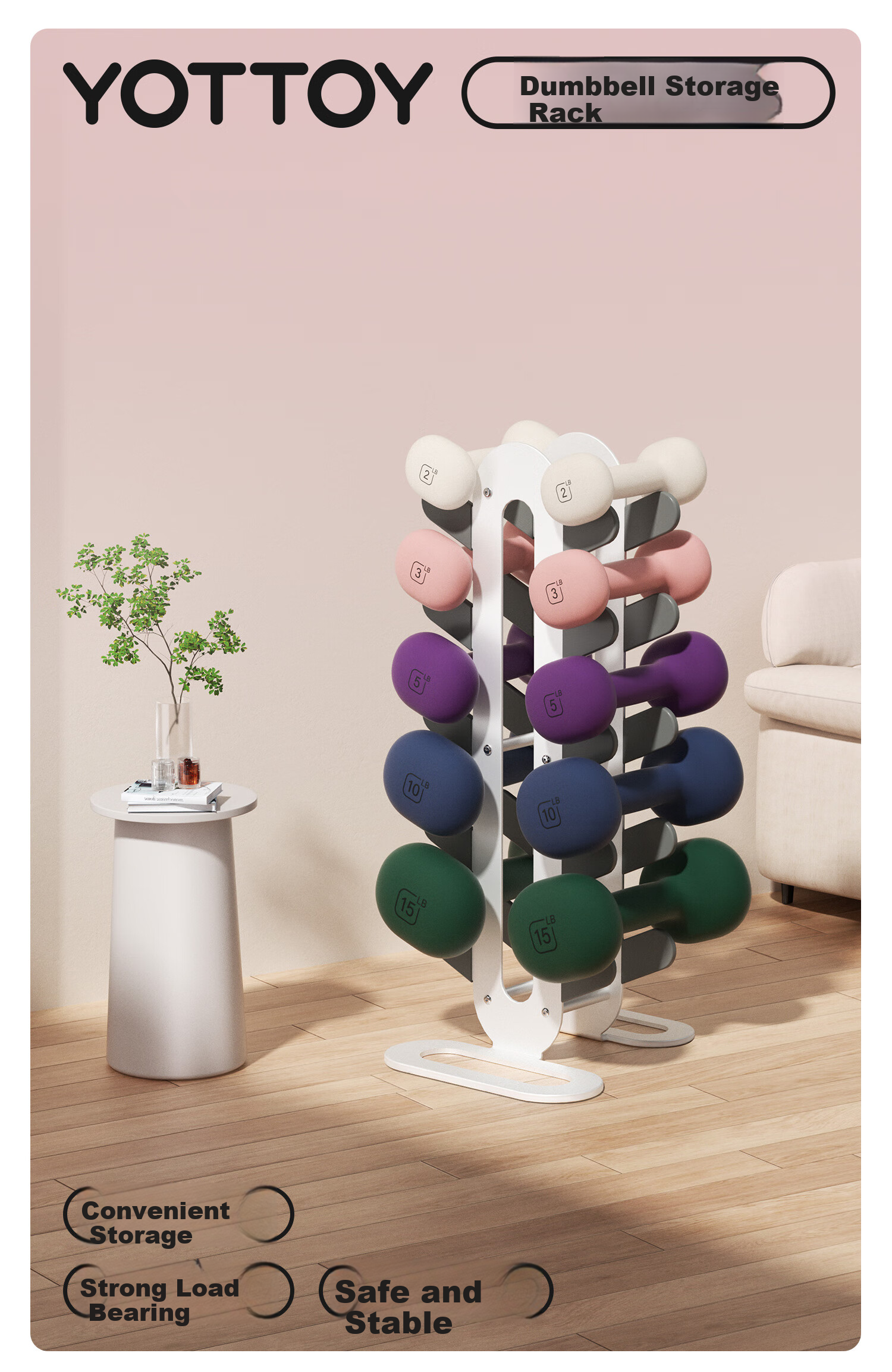 Yottoy Dumbbell Rack Small Stand Home Dumbbell Gym Rubber-Coated Steel Universal Multifunctional Storage Rack White 5-Tier 1