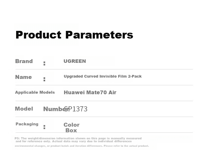 UGREEN Huawei Mate70 Air Ultra-Thin Hydrogel Full-Screen HD Anti-Scratch Anti-Fingerprint Durable Screen Protector 95054 10