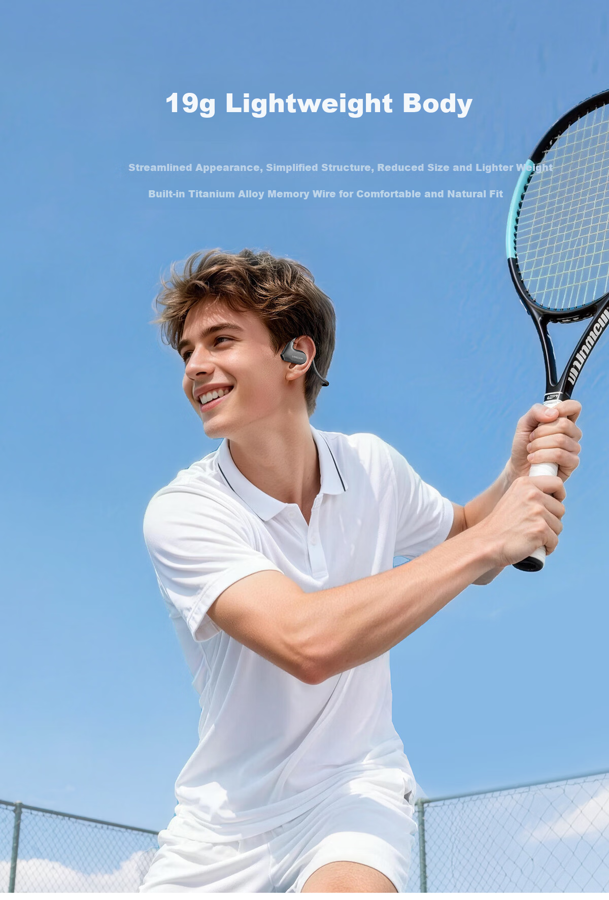 Langston Bluetooth Open-Ear Wireless Bone Conduction Headphones Sports Running Cycling Non-In-Ear Earphones Compatible with Apple BE25 Lilac Purple 5