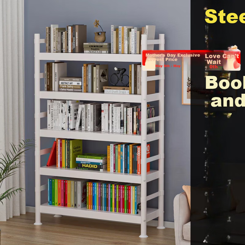 UOEN Bookshelf Kitchen Storage Rack Floor Multi-layer Steel Simple Bookcase Home Integrated Wall-mounted Student Iron Storage Rack