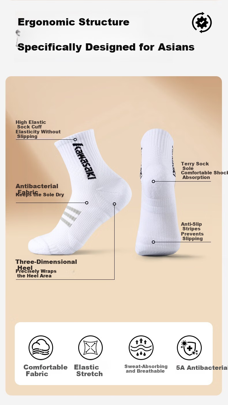 KAWASAKI Unisex Sports Badminton Socks Breathable Non-Slip Ankle Socks D6607 White/Grey/Black (3 Pairs) 4