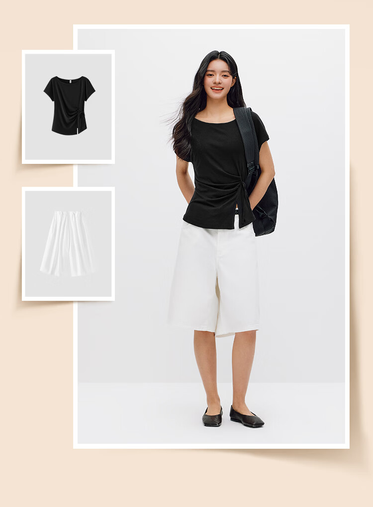 Semir Women's Summer T-Shirt Off-Shoulder Ruched Tie Slim Split Design 2026 101326100072 7