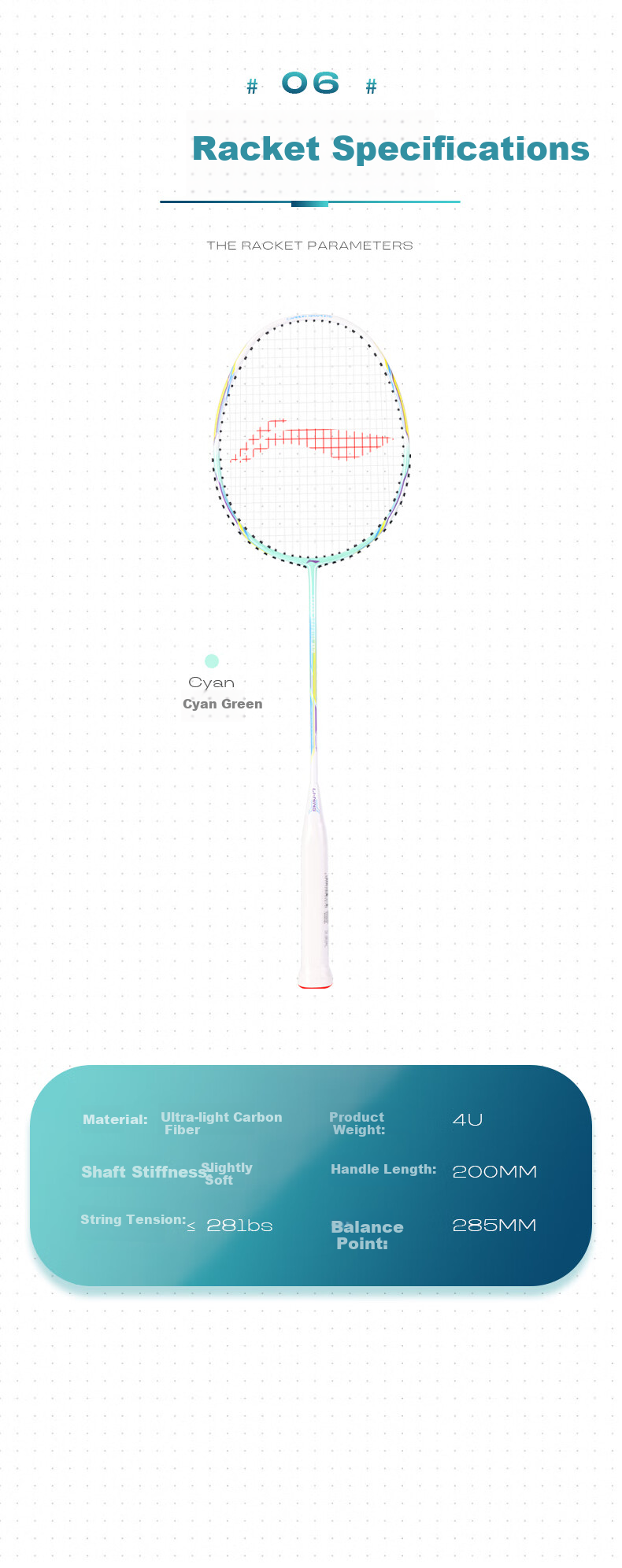 LI-NING Badminton Racket Full Carbon High Carbon Series Ultra-Light 4U Competition Training Racket Cyan Green Pre-Strung 6