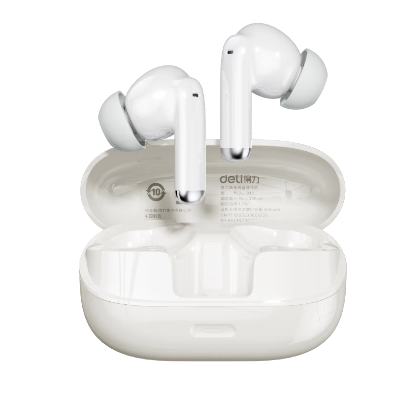 Deli True Wireless Bluetooth Earbuds In-Ear Charging Music Sports Gaming Noise-Cancelling Headphones Bluetooth 6.0 Type-C Compatible with Apple Xiaomi Phones ME811 White