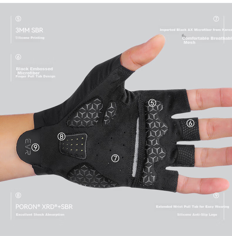 EVR Cycling Gloves Half Finger Summer Shock Absorption Short Finger Gloves White S 4