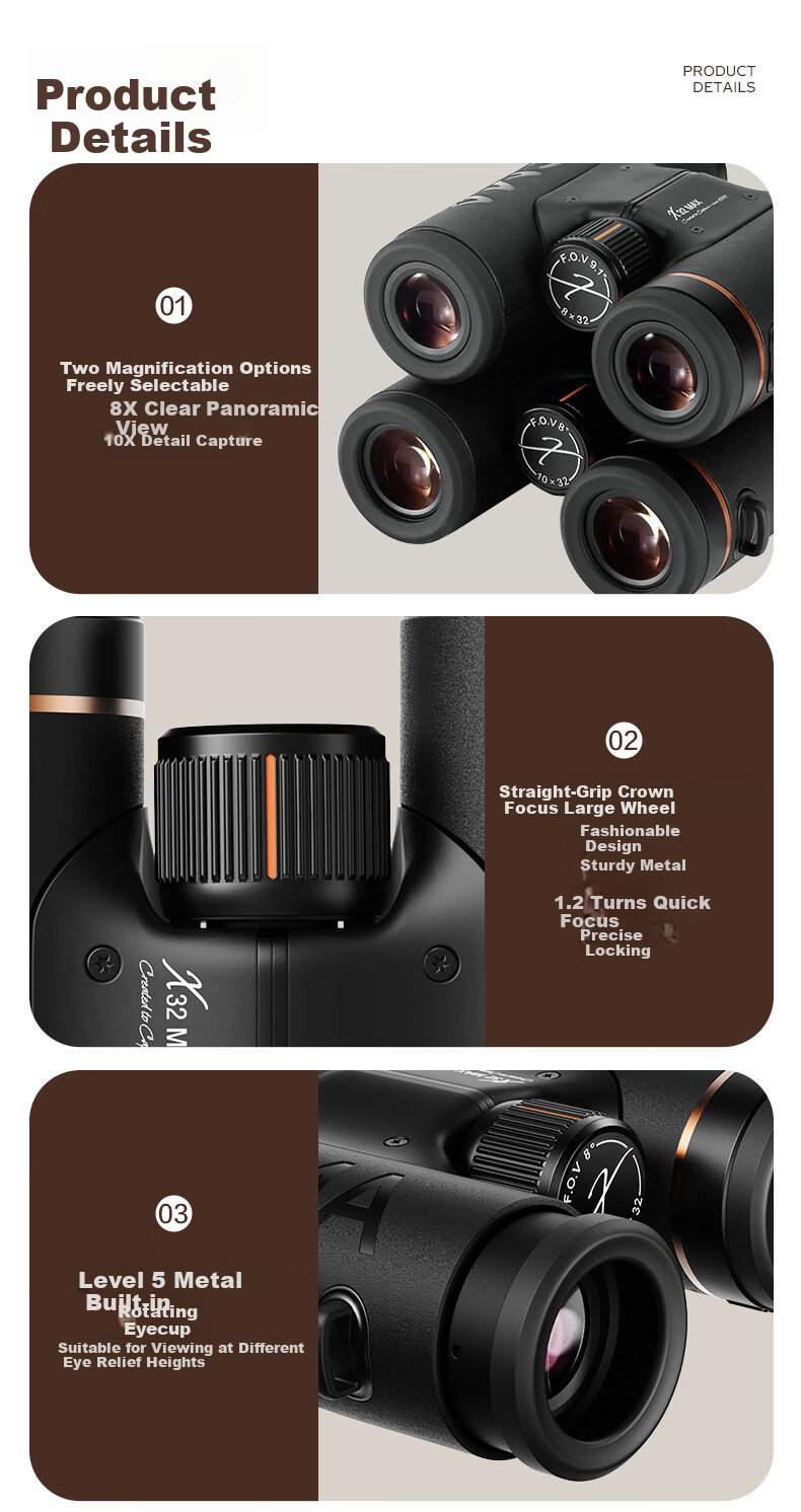 BOSMA Binoculars Xmax8X32ED Lens, Lanzhi Glass, 9-Level High-Definition Concert Outdoor Photography Telescope 20
