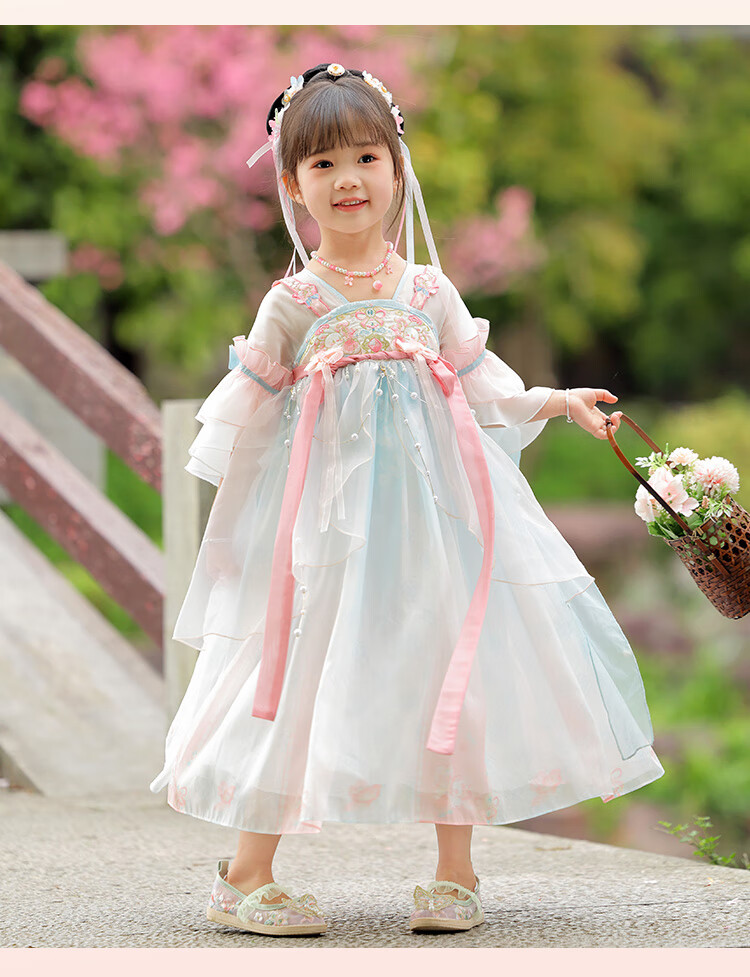 Menghu Peach Hanfu Girls' Summer 2026 Fairy-Like Ancient Style Ru Skirt, Children's New Chinese-Style Thin Dress, Pink And Blue, Size 110 17
