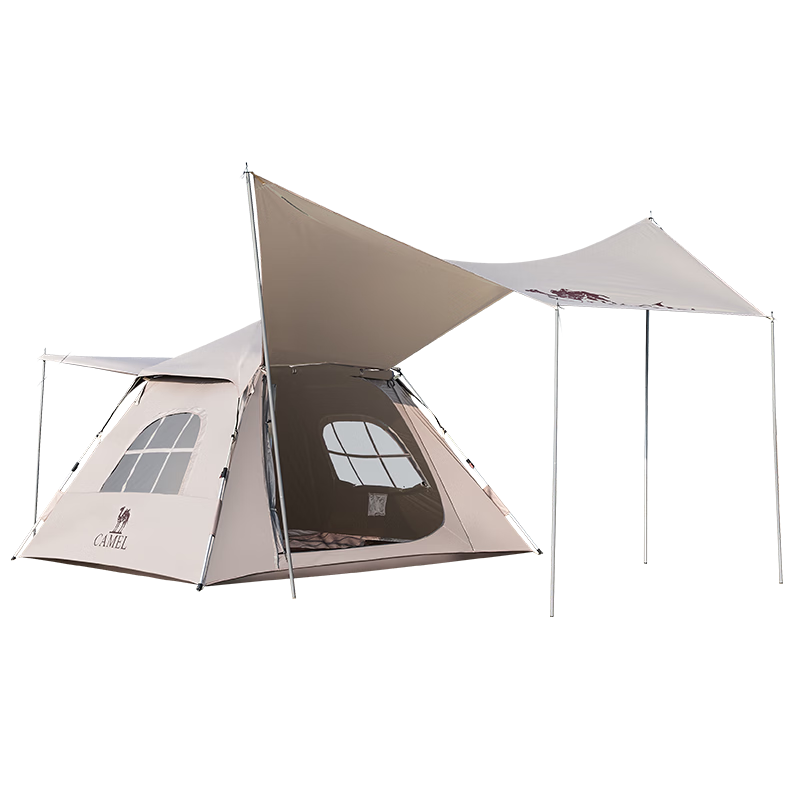 CAMEL Outdoor Camping Tent, Portable Folding, Rainproof, Thickened, Automatic Two-In Sunshade Tent for Camping, Sand Gold Color