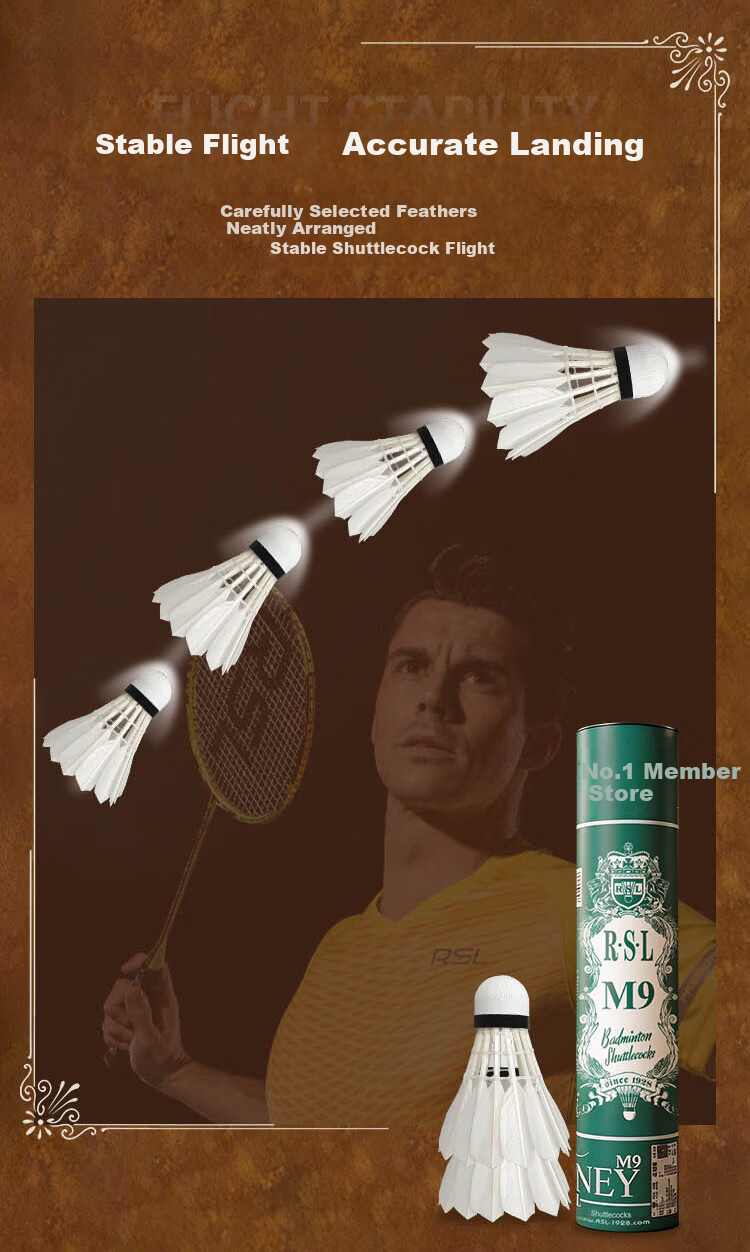 RSL Badminton Shuttlecocks Feather Flight Stable Durable Competition Training Duck Feather 12-Pack Yonex M4 Tube Speed 77 6