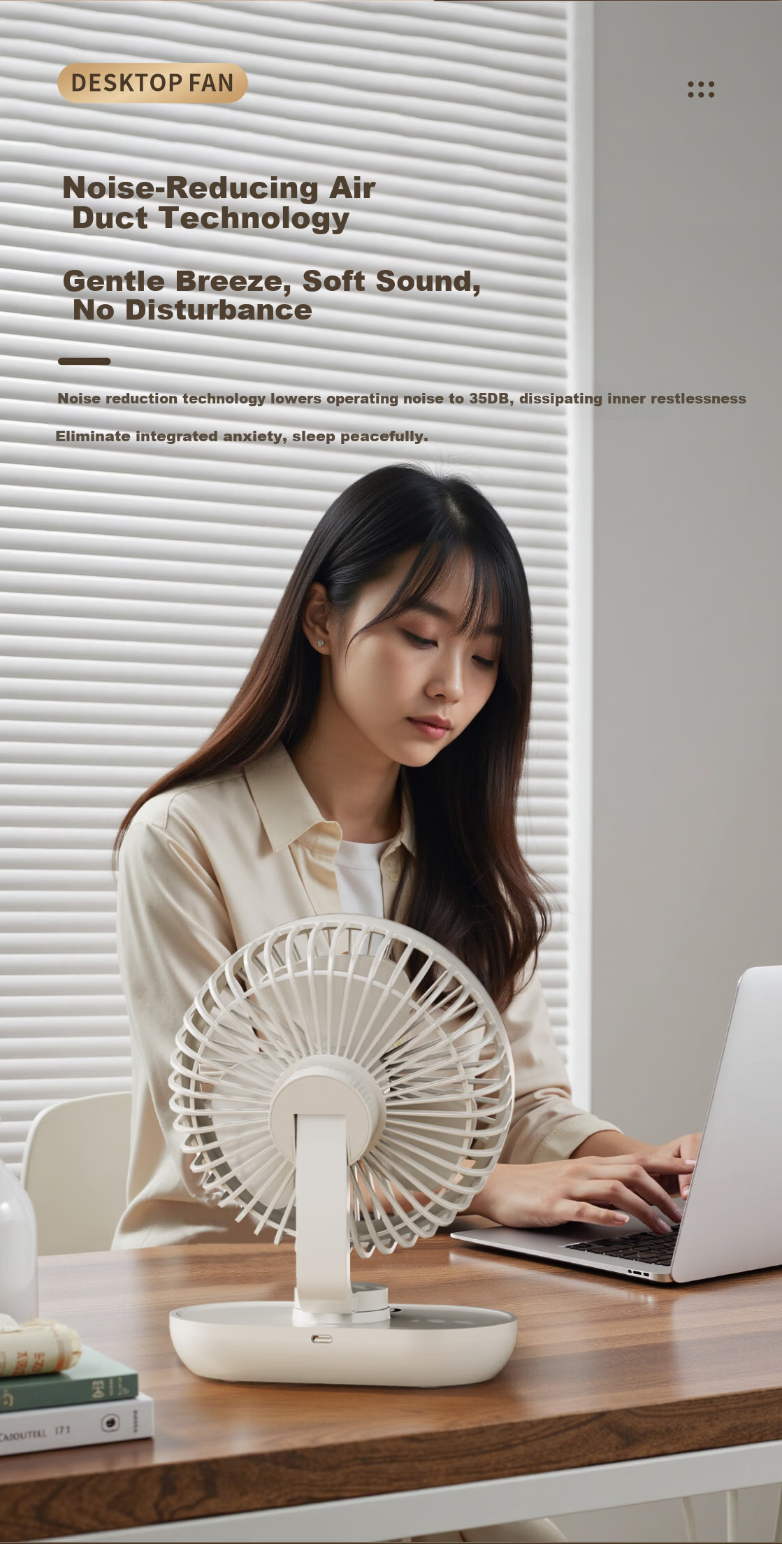CRENOV Automatic Oscillating Desktop Mini Fan Dual Power USB Rechargeable Silent Student Dormitory Cooling Air Circulator Small Table Fan 7