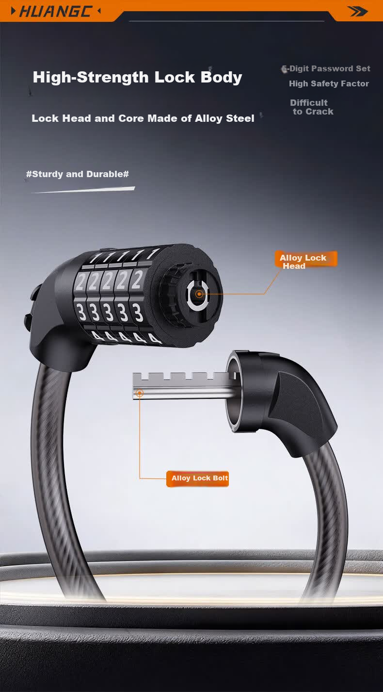 Huangchi Bicycle Lock 5-Digit Combination Chain Lock for Electric Scooter, Glass Door, Road Bike, Mountain Bike Circular Lock 9