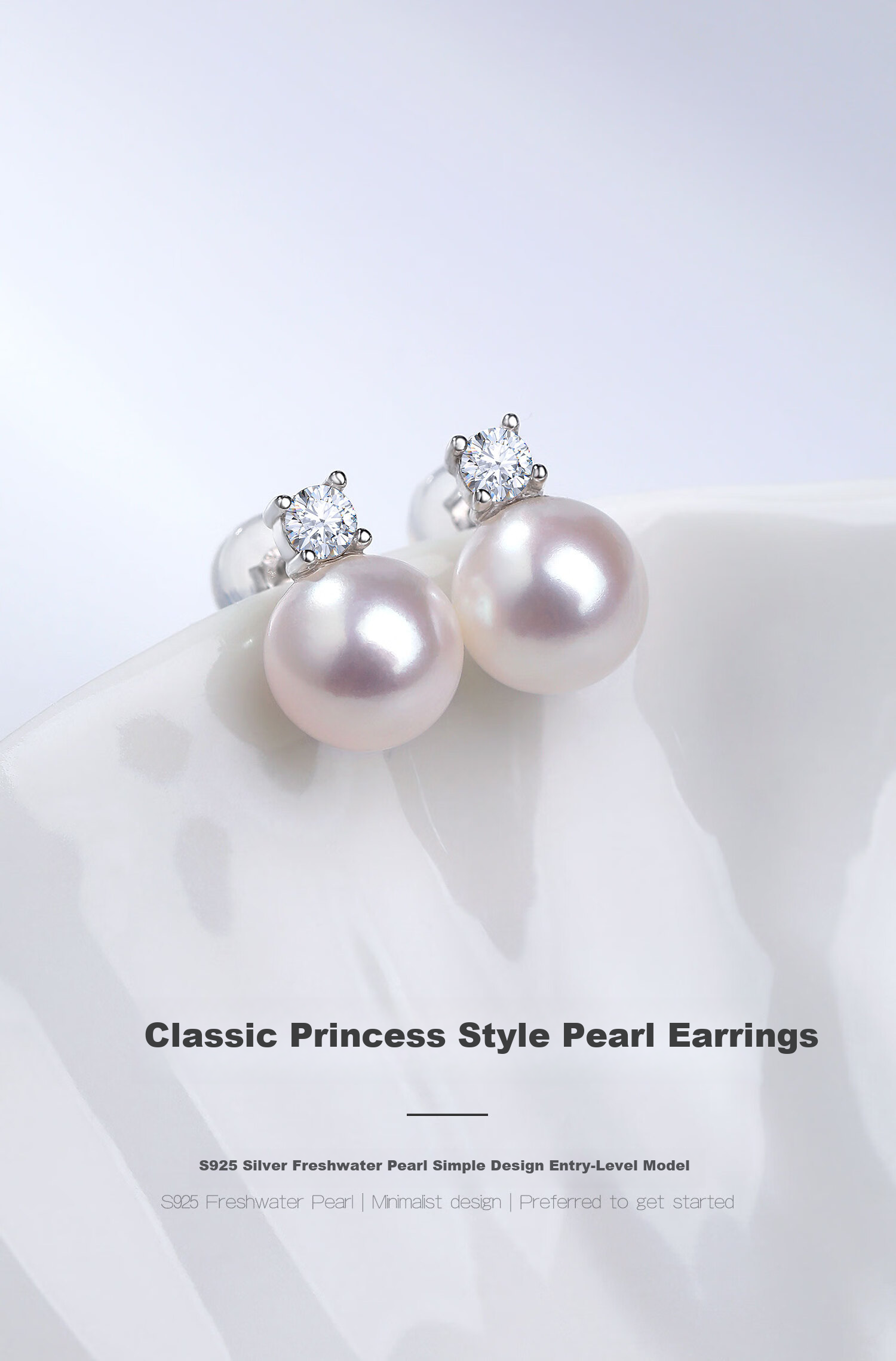 Daimi S925 Silver 10-11mm Round Freshwater Pearl Stud Earrings Princess Style Mother's Day Gift for Girlfriend Wife 2