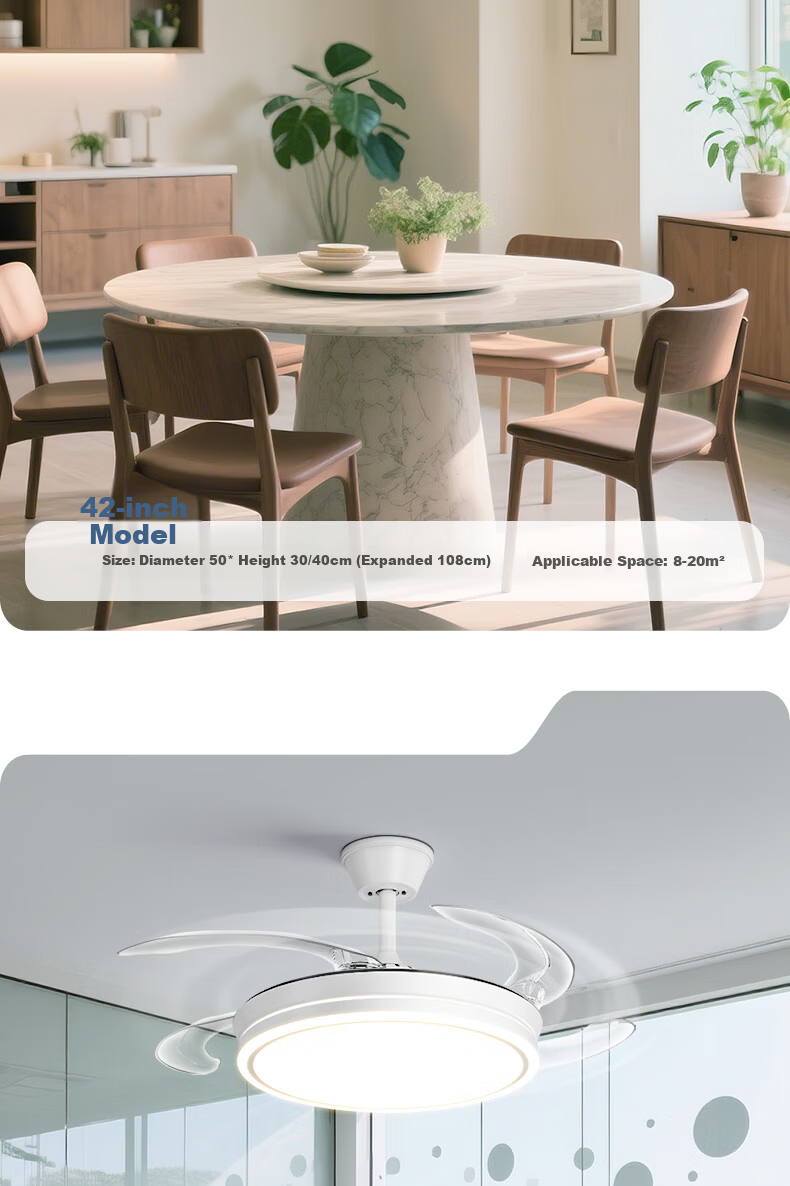Kuka Invisible Ceiling Fan Light for Living Room and Dining Room Silent Fan Lamp with Rod - Three Colors [Installation Included] 18