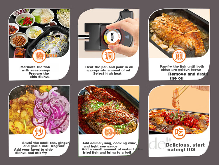 Sacon Electric Hot Pot Multifunctional Electric Frying Pan Grilled Fish Electric BBQ Stove Household Smokeless Electric Grill Large Capacity Non-stick Electric Skillet ML-8010C 7