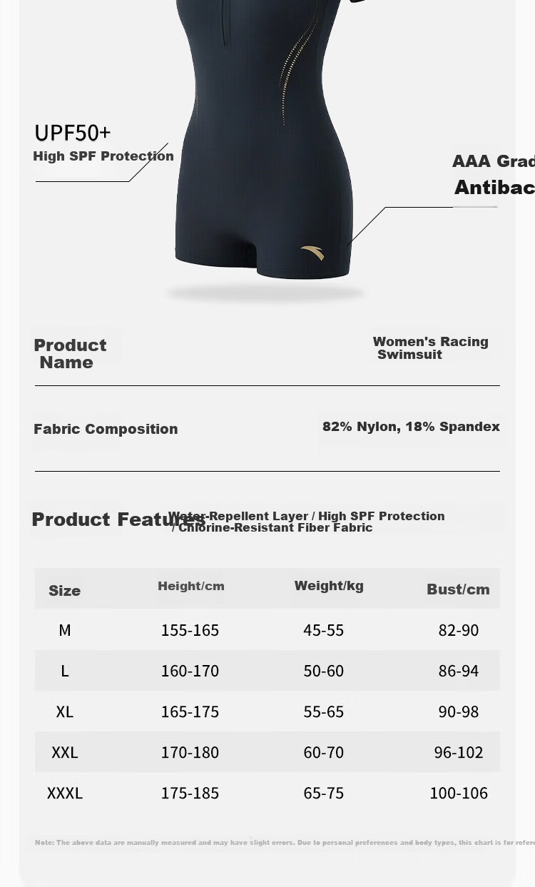 Anta Slim Waist Women's New Conservative Long Sleeve Plus Size Two-Piece Swimsuit Black M 12
