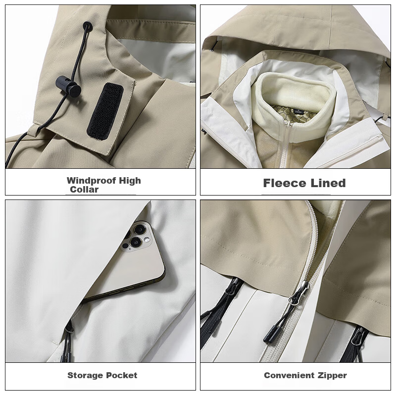 JEEP Men's 3-in-1 Convertible Outdoor Jacket Windproof Hiking Casual Detachable Two-Piece Set