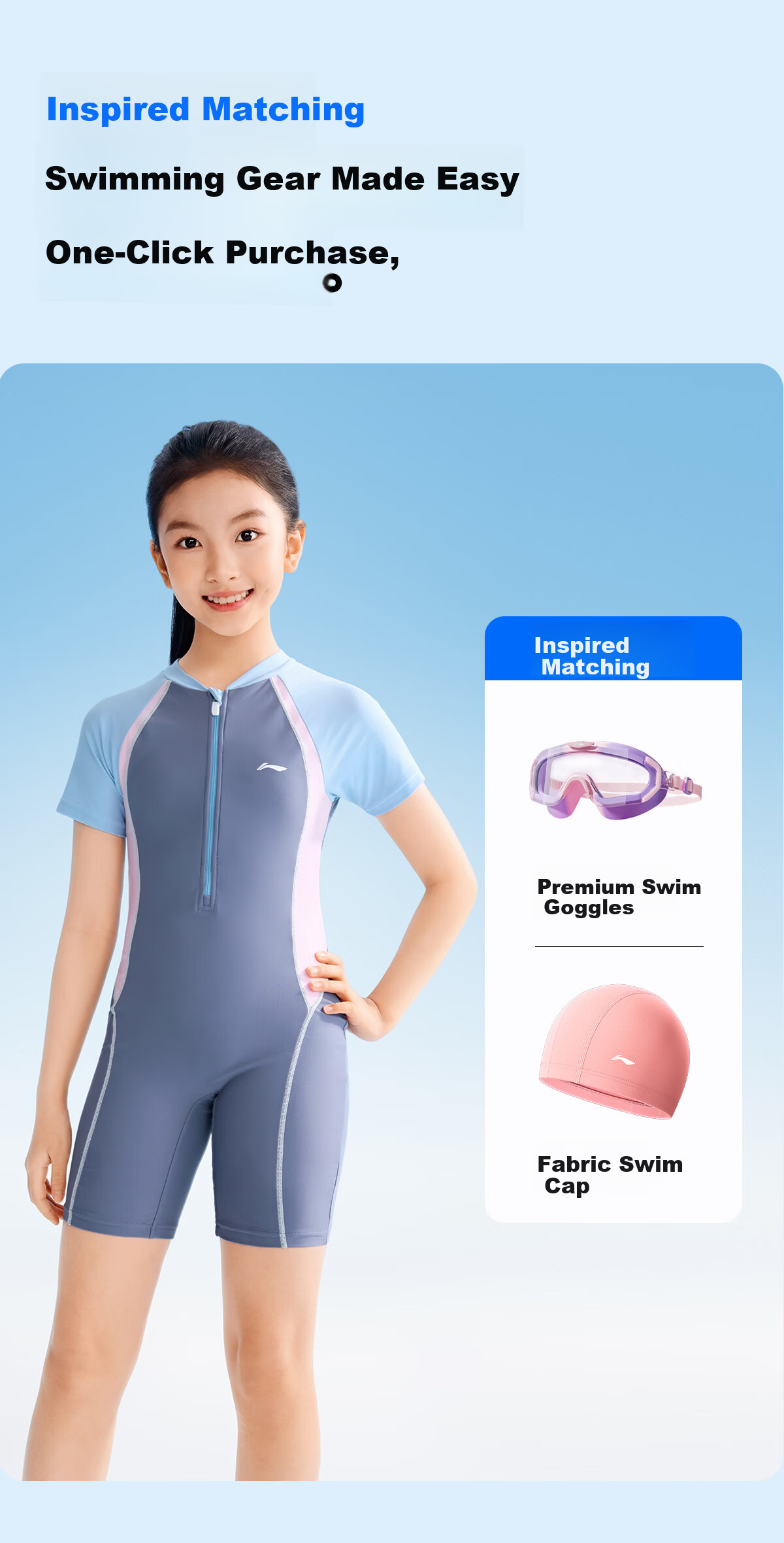 LI-NING Kids Girls One-Piece Swimsuit with Chest Pad Professional Training Swimwear for Middle and High School Students 2026 New Model 12